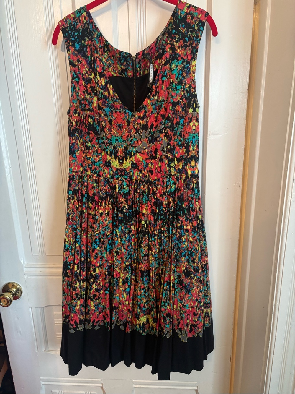 Tracy Reese Black Multicolor Floral Pleated Mini Dress